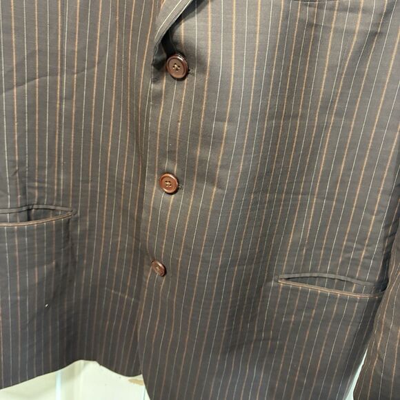 Pal Zileri Blazer Mens 54R Brown Stripe Wool Made Italy Abito Privato Classic - Picture 2 of 10